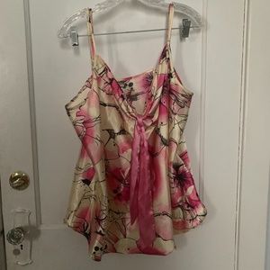 Satin spring floral spaghetti strap tank top